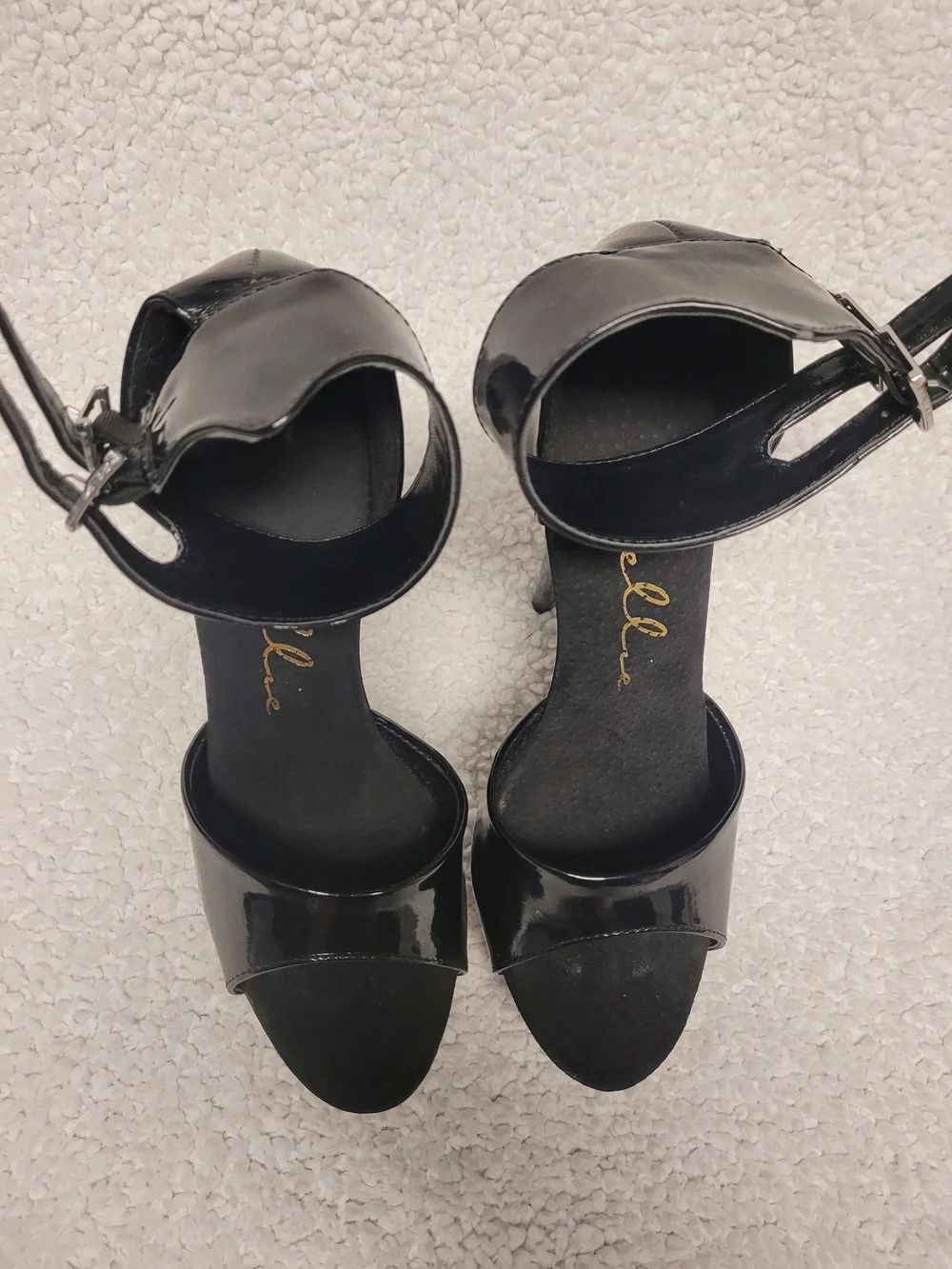 Ellie Black Patent Platform Ankle-Strap Heels